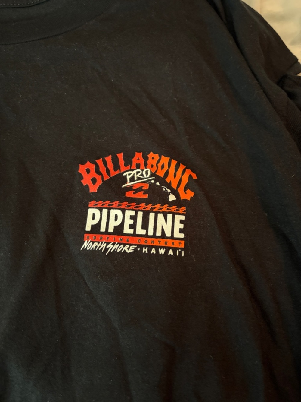 Billabong Black Long Sleeve Tee with Orange Floral Sleeve Accents - Picture 2 of 4